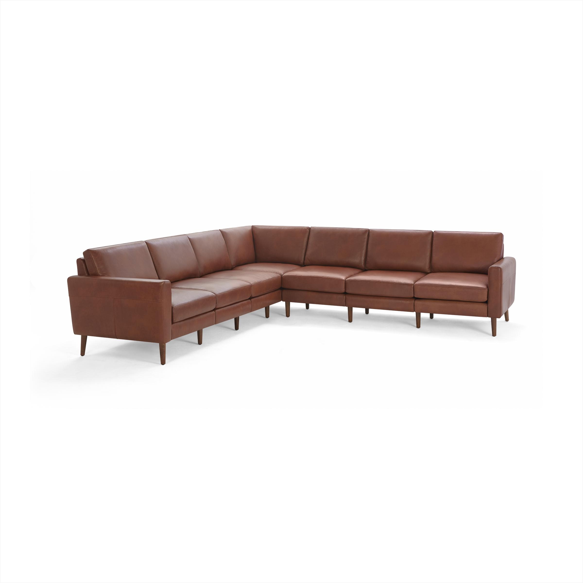 Nomad Leather 7-Seat Corner Sectional - Chestnut - Top Grain Leather / Walnut - Wood / Block - Image 0