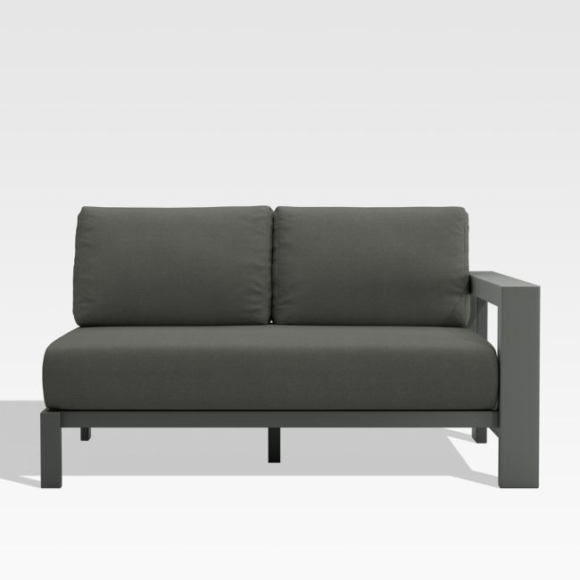 Walker Right Arm Metal Outdoor Loveseat with Canvas Charcoal Sunbrella ® Cushions - Image 0