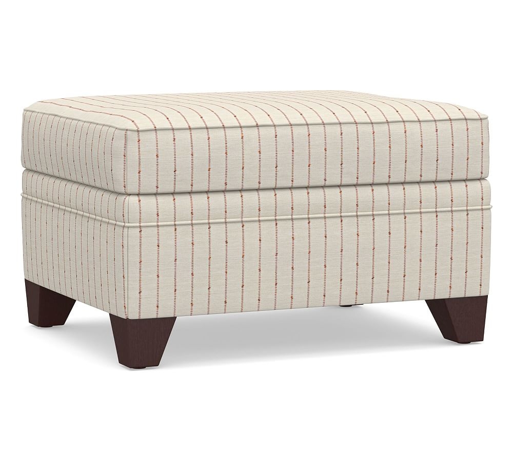 Cameron Upholstered Storage Ottoman, Polyester Wrapped Cushions, Slubby Pinstripe Red - Image 0