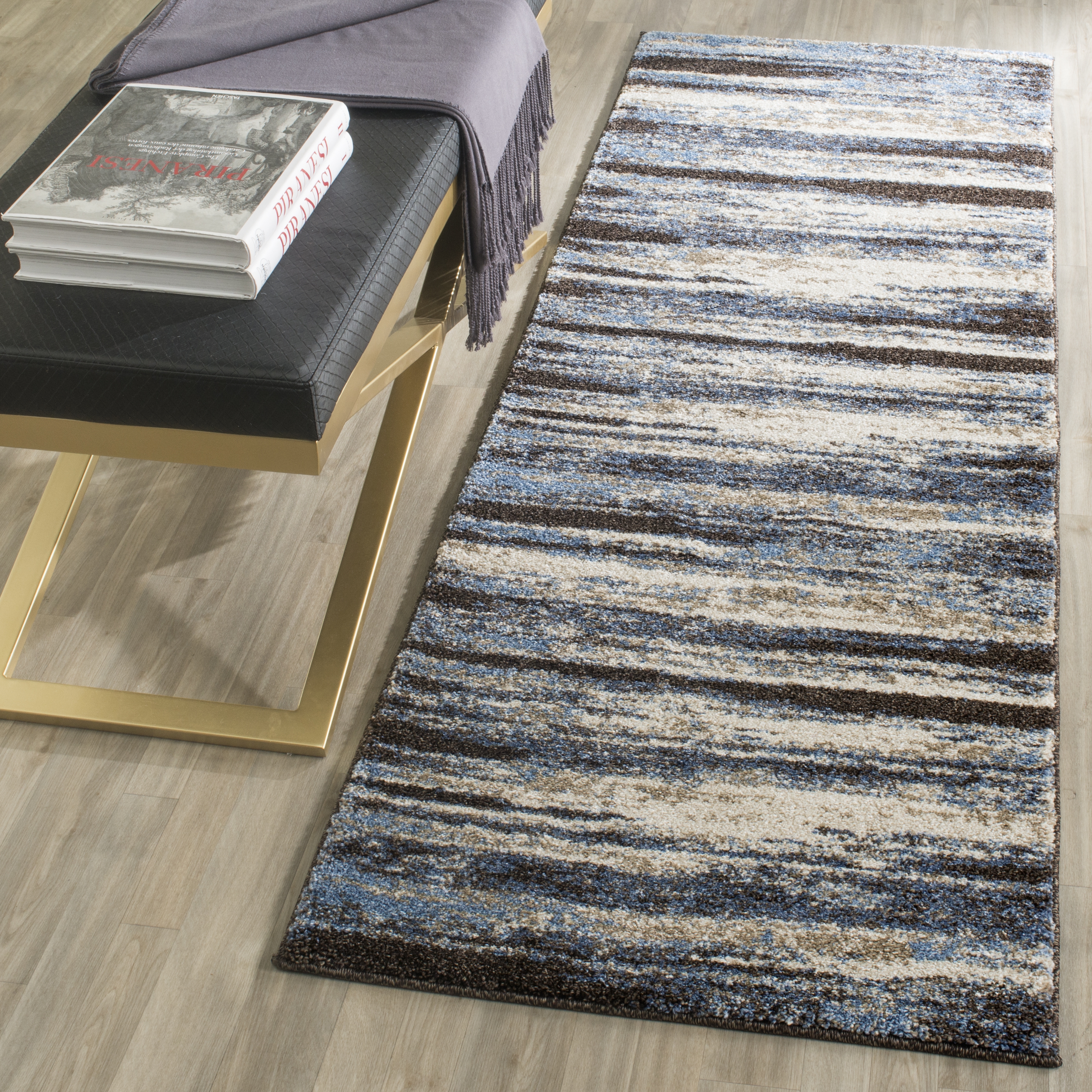 Arlo Home Woven Area Rug, RET2138-1165, Cream/Blue,  2' 3" X 13' - Image 1