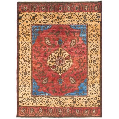 One-of-a-Kind Céline Hand-Knotted 2010s Shalimar Red/Beige 6'4" x 8'8" Wool Area Rug - Image 0