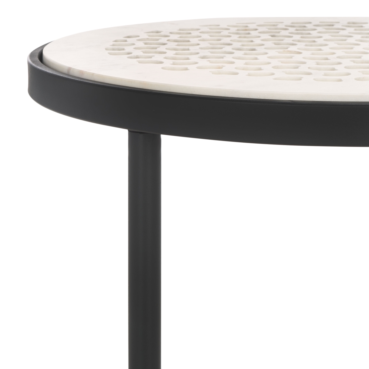 Elly Marble Cnc Side Table - White Marble / Black - Safavieh - Image 2