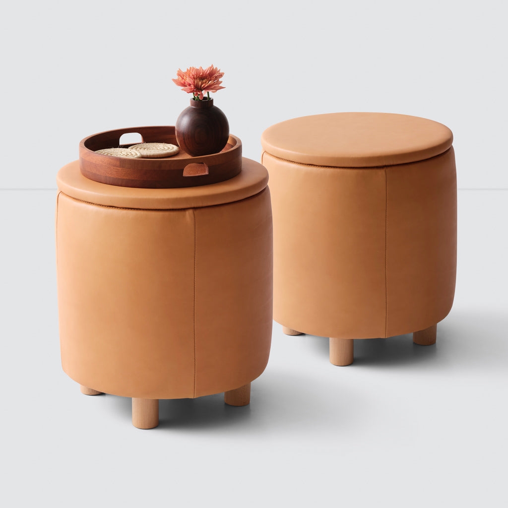 The Citizenry Torres Leather Storage Ottoman | Small Set of 2 | Cognac - Image 0