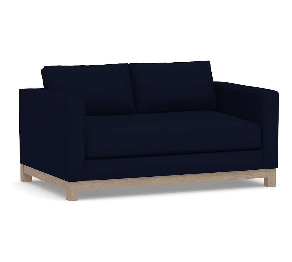 Jake Upholstered Apartment Sofa 2x1 63" with Wood Base, Standard Cushions, Performance Everydaylinen(TM) Navy - Image 0