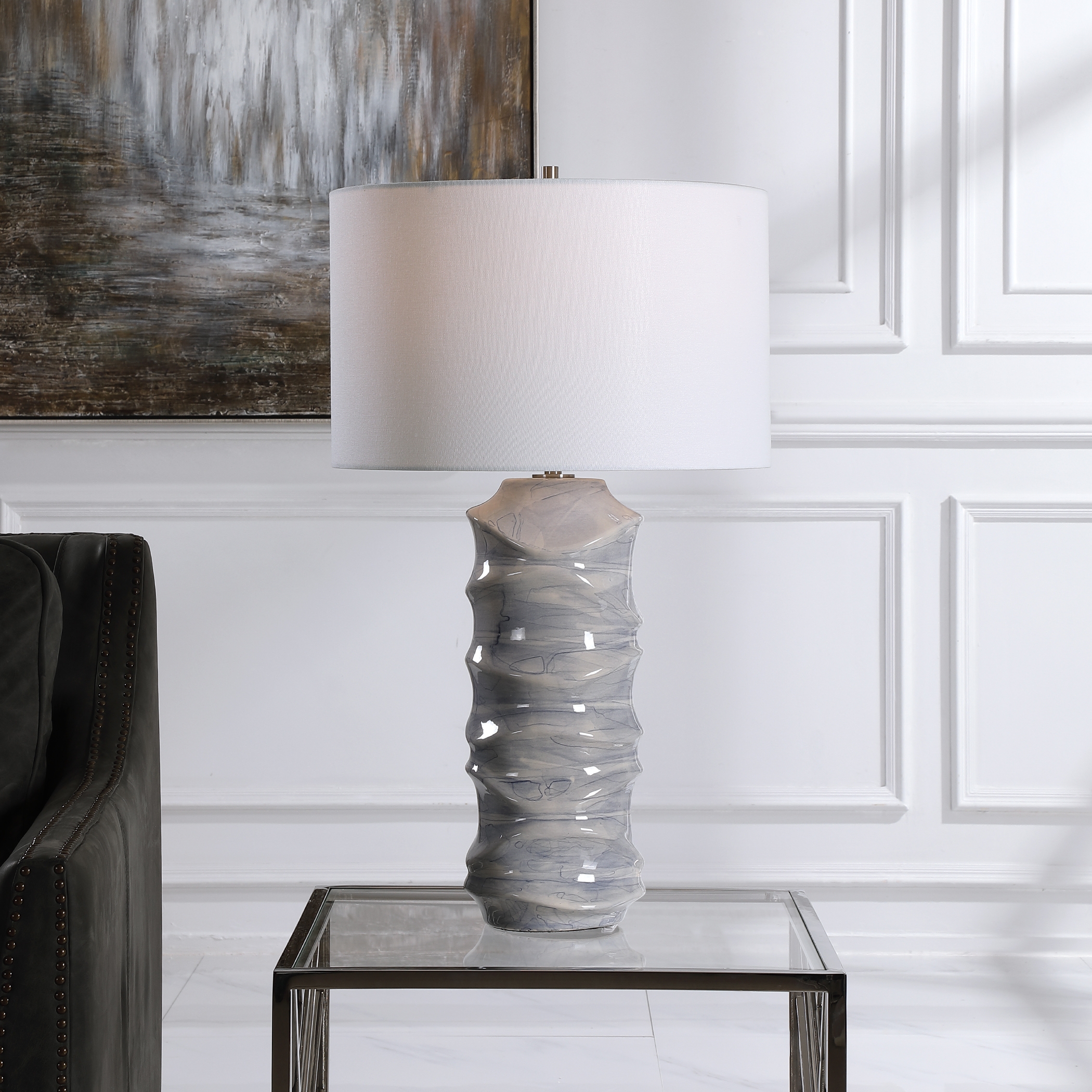 Waves Blue & White Table Lamp - Image 0