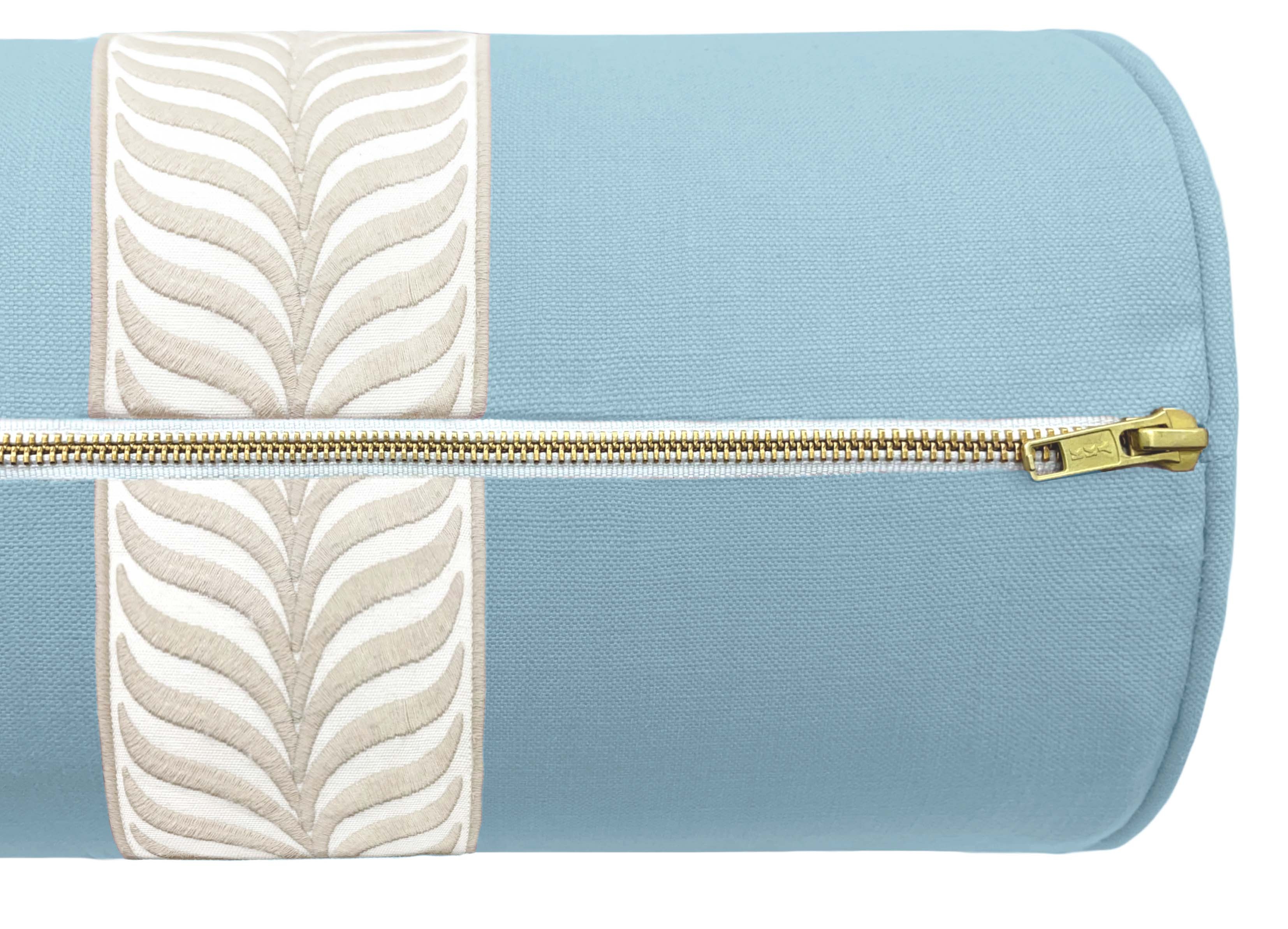 THE BOLSTER :: CLASSIC LINEN // HYDRANGEA BLUE + TRELLIS TRIM // NATURAL - TWIN XL // 9" X 30" - Image 3