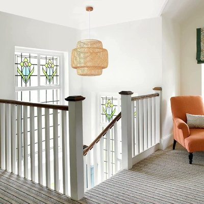 Bamboo Pendant Light Fixtures, Natural Material Bamboo Chandelier With Wood Canopy, Hand Woven Rattan Pendant Light For Kitchen Island, Living Room, Dining Room, 19.7" W X 19.7" H - Image 1