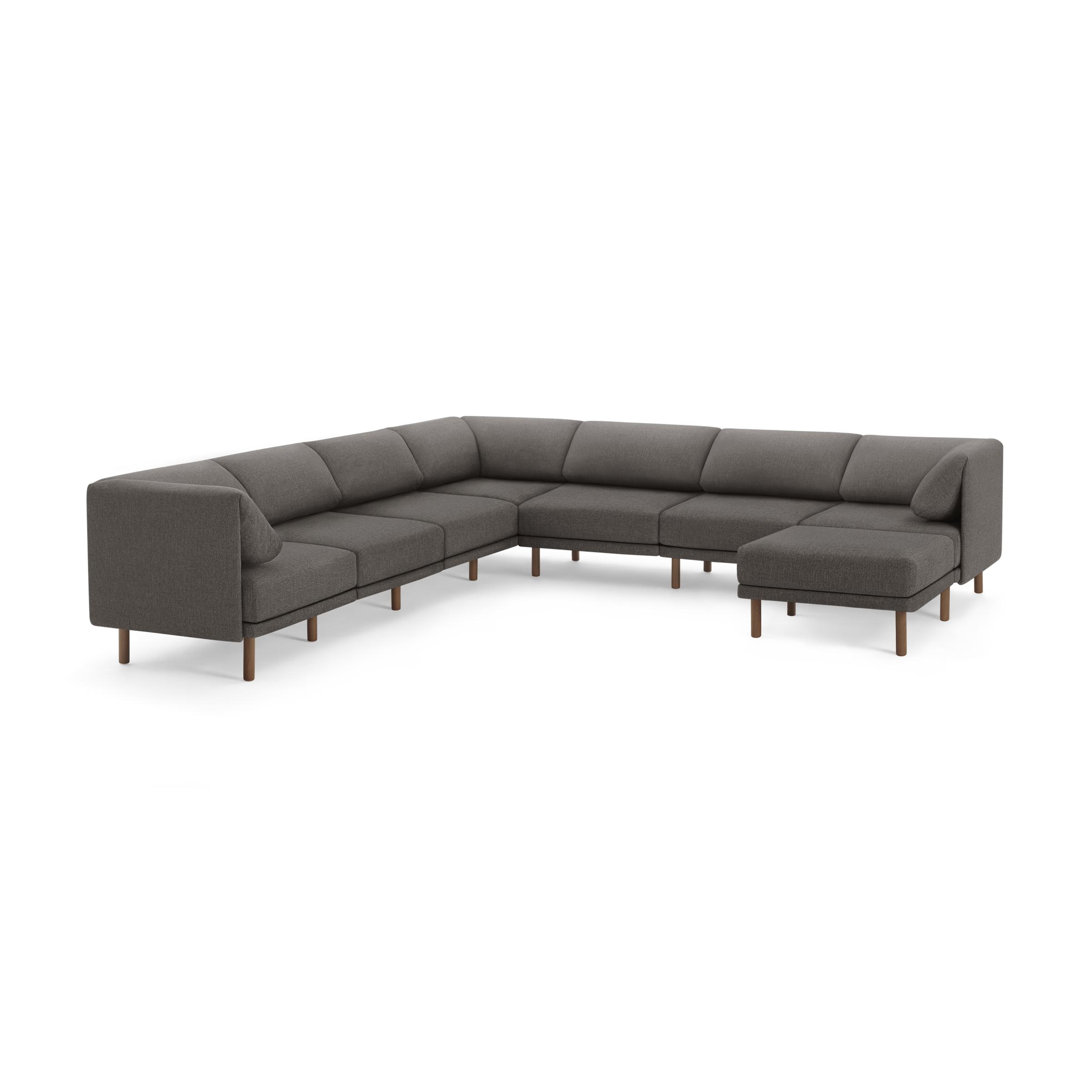 Range 8-Piece Sectional Lounger in Heather Charcoal, Leg Finish: WalnutLegs - Image 0
