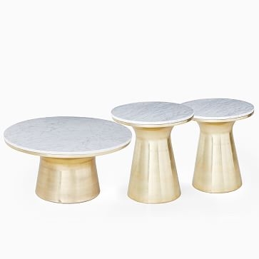 Marble-Topped Pedestal Coffee Table + Side Table Set - Image 0