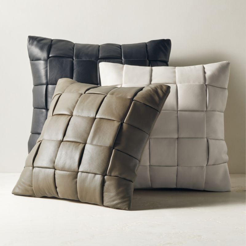 Jabas Warm White Woven Leather Throw Pillow Cover 20"x20" - Image 3