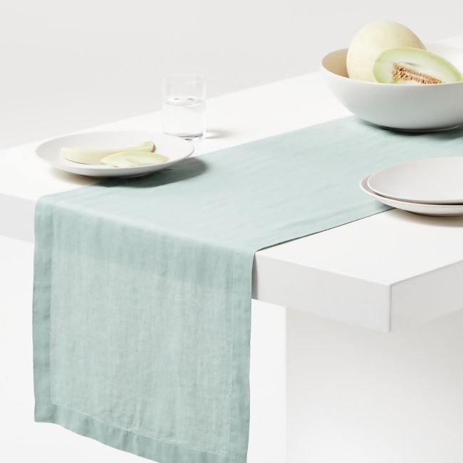 Marin 120" Quiet Blue EUROPEAN FLAX ™-Certified Linen Table Runner - Image 0