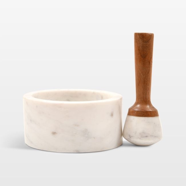 Verve Culture Marble and Wood Mortar and Pestle - Image 0
