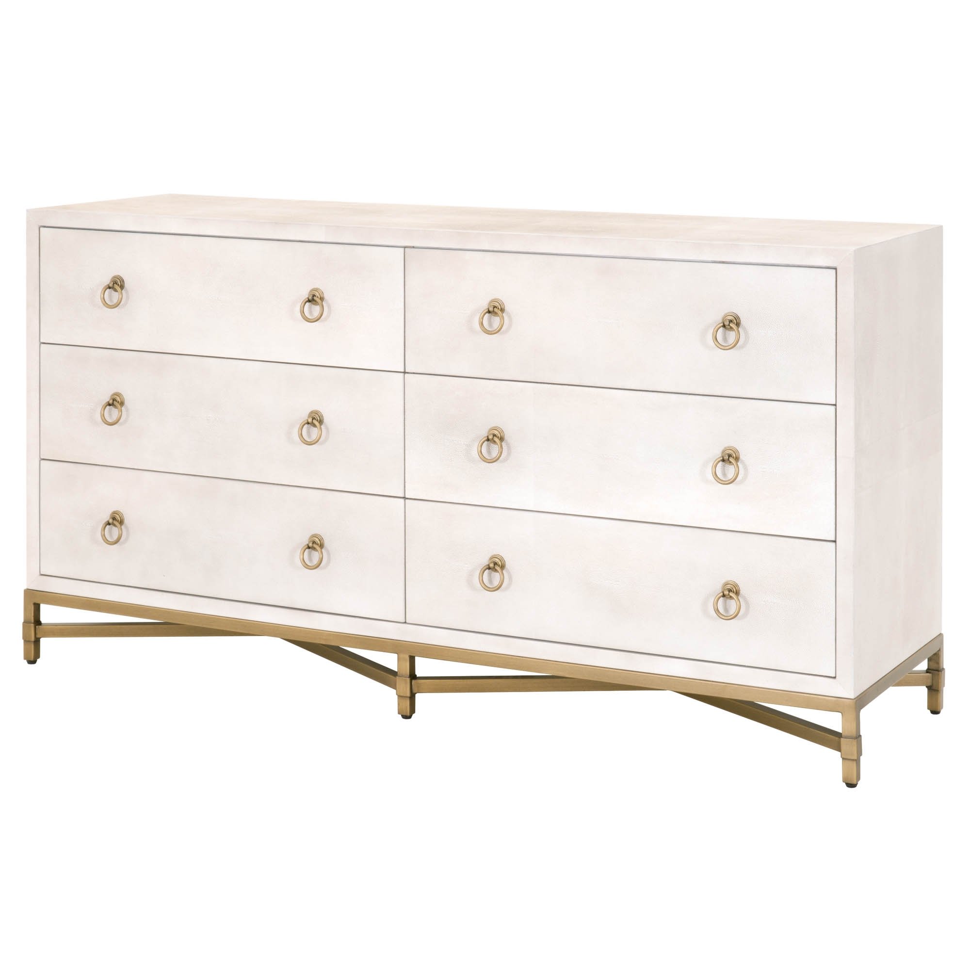 Colette Shagreen 6-Drawer Double Dresser, White & Gold - Image 2