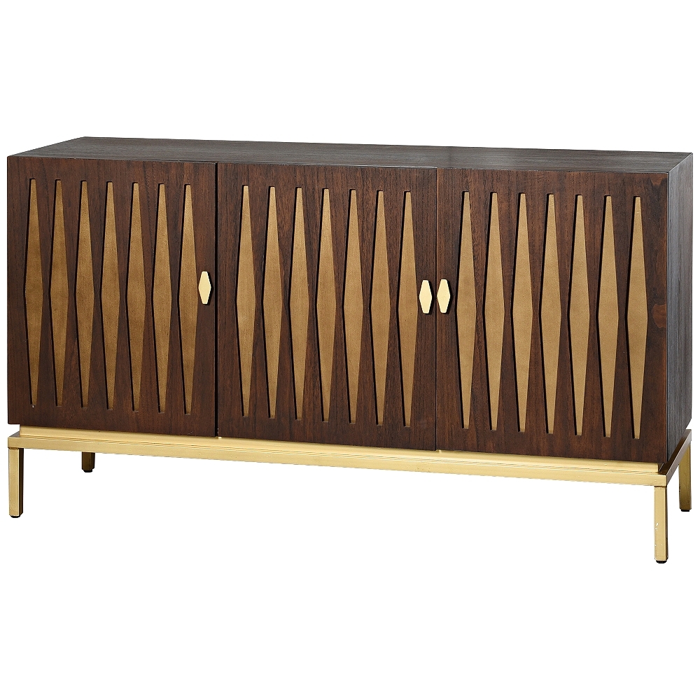 Ryker 57"W Chestnut Brown and Gold 3-Door Credenza Cabinet - Style # 89G84 - Image 0