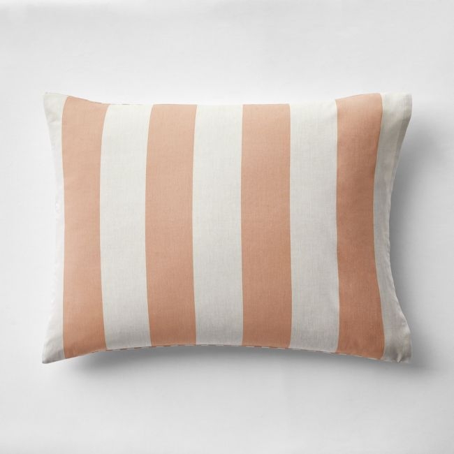 Riviera Terracotta Pink and Oatmeal Reversible Stripe Organic Cotton Kids Pillow Sham - Image 0