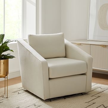 Tessa Swivel Chair, Poly, Performance Washed Canvas, Stone White, Concealed Support - Image 0