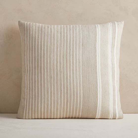 Silk Variegated Stripe Pillow Cover, 24"x24", Sand - Image 0
