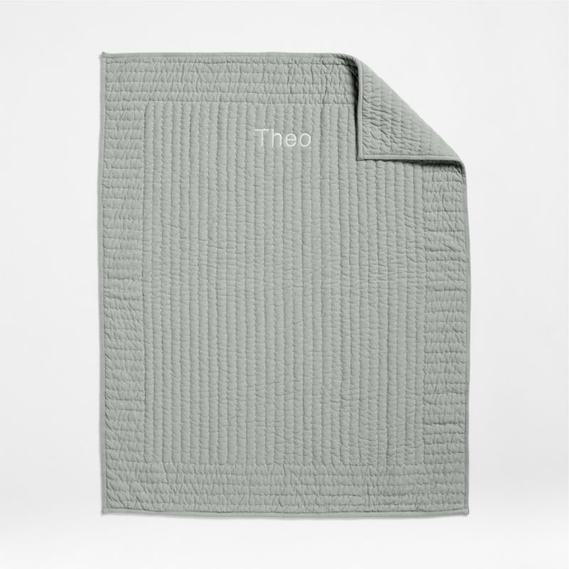 Baby's First Blue Organic Cotton Heathered Jersey Baby Crib Quilt - Image 1