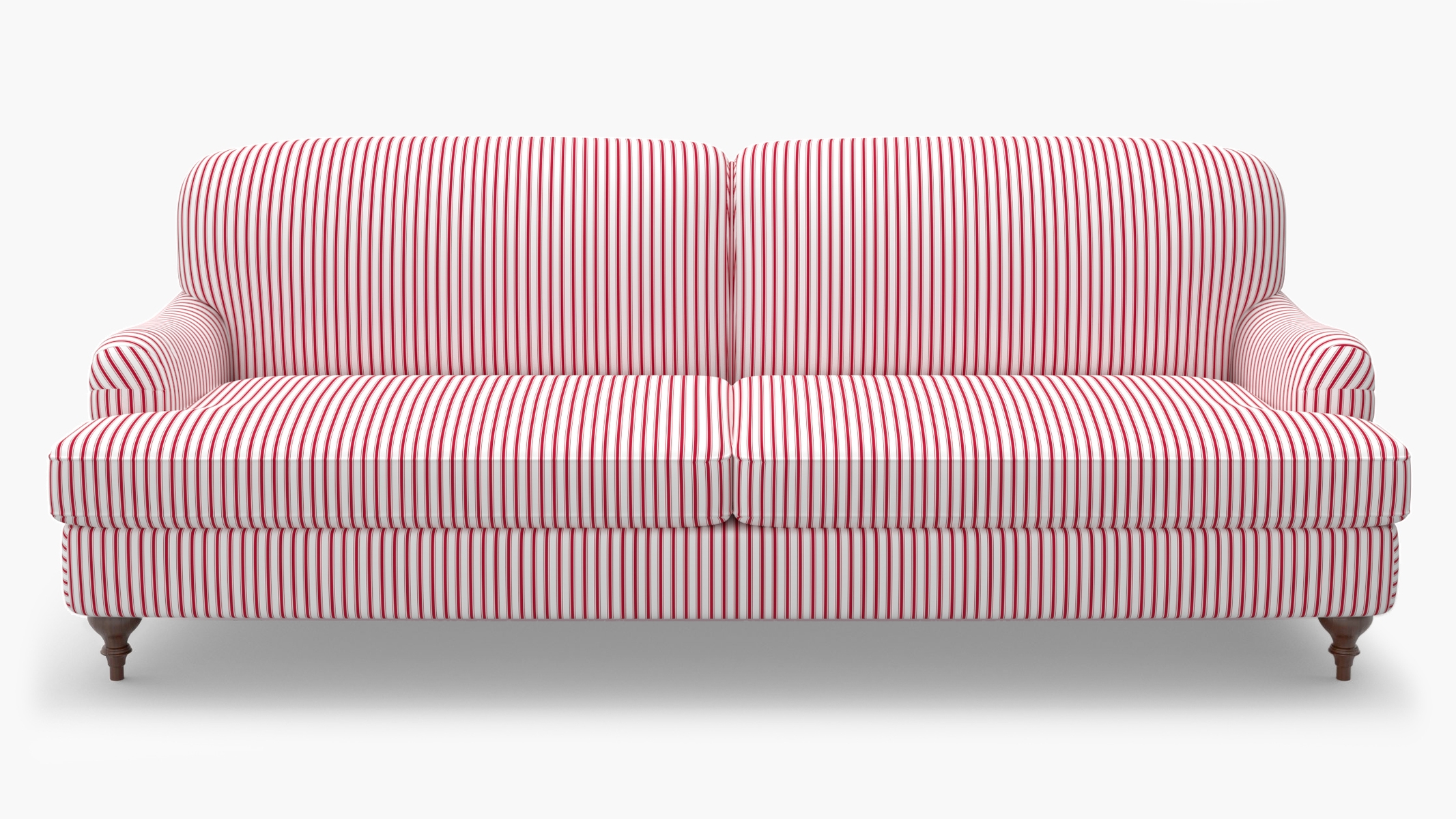 English Roll Arm Sofa, Red Classic Ticking Stripe, Walnut Turned Wood Leg - Image 0