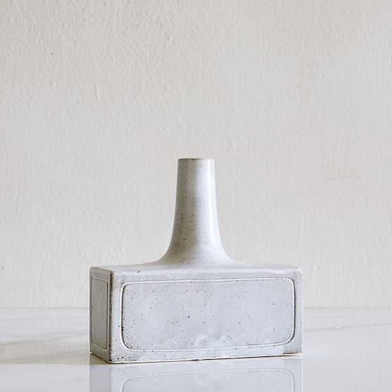 Textured Linework Vases, Small Rectangle, White &amp; Natural-Individual - Image 0