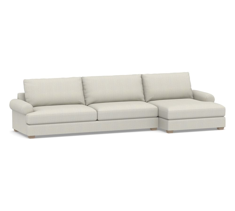 Canyon Roll Arm Upholstered Left Arm Sofa with Double Chaise SCT, Down Blend Wrapped Cushions, Performance Heathered Basketweave Dove - Image 0