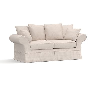 Charleston Slipcovered Grand Sofa 96", Polyester Wrapped Cushions, Chenille Basketweave Taupe - Image 0