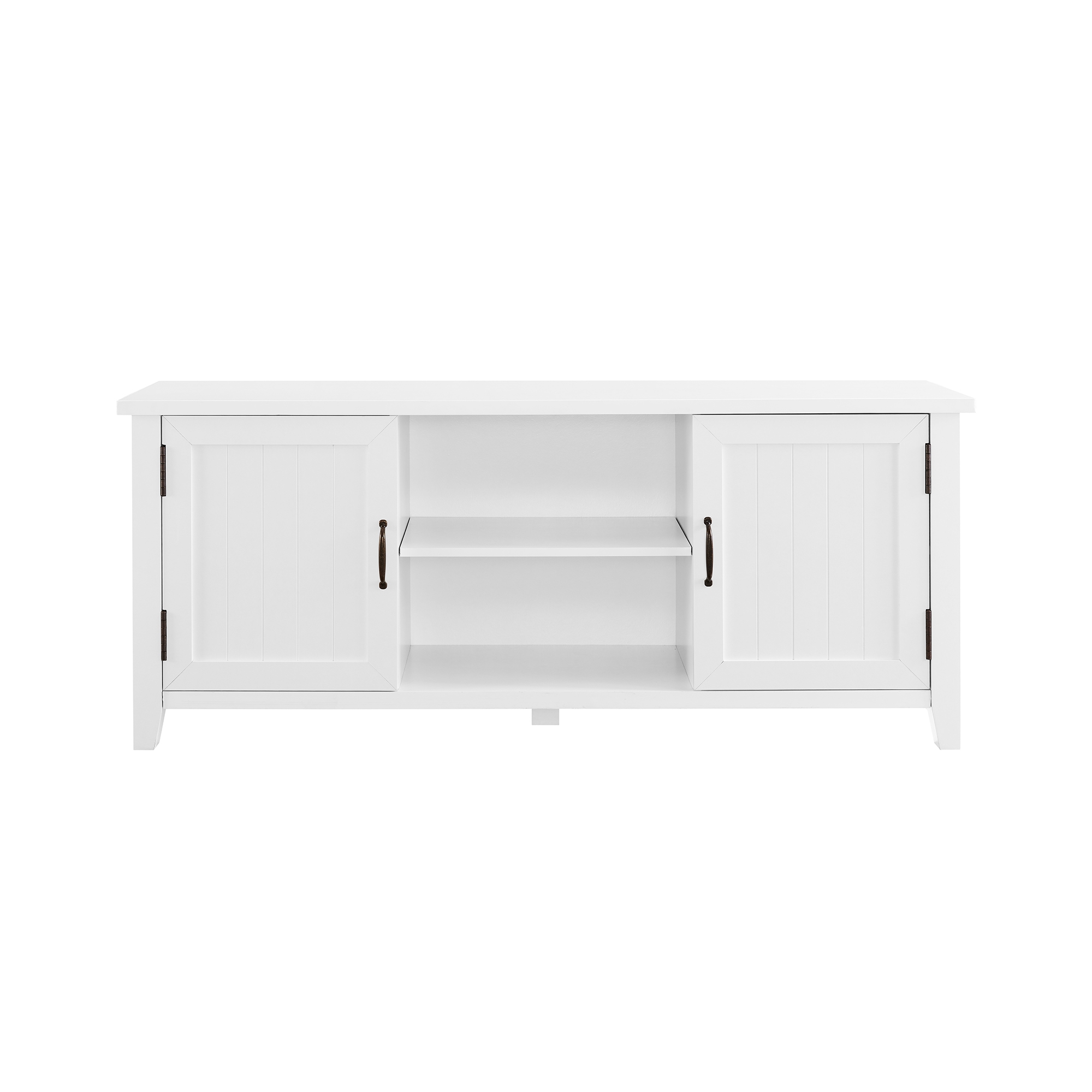 58" Modern Farmhouse Grooved 2 Door TV Stand - Solid White - Image 0