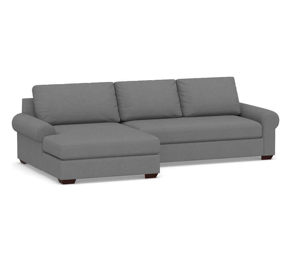 Big Sur Roll Arm Upholstered Right Arm Loveseat with Double Chaise Sectional and Bench Cushion, Down Blend Wrapped Cushions, Basketweave Slub Charcoal - Image 0