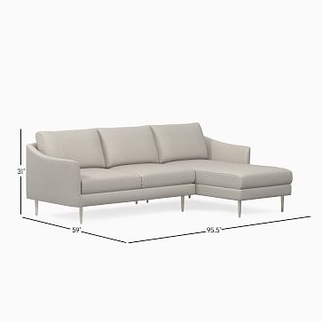 Sloane 96" Left 2-Piece Chaise Sectional, Chenille Tweed, Pewter, Light Bronze - Image 3