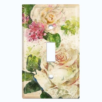 Metal Light Switch Plate Outlet Cover (Flower White Rose 1 - Single Toggle) - Image 0