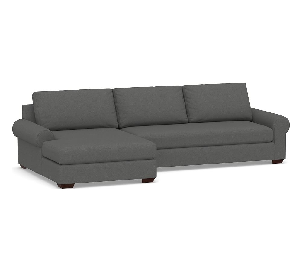 Big Sur Roll Arm Upholstered Right Arm Sofa with Double Chaise Sectional and Bench Cushion, Down Blend Wrapped Cushions, Park Weave Charcoal - Image 0