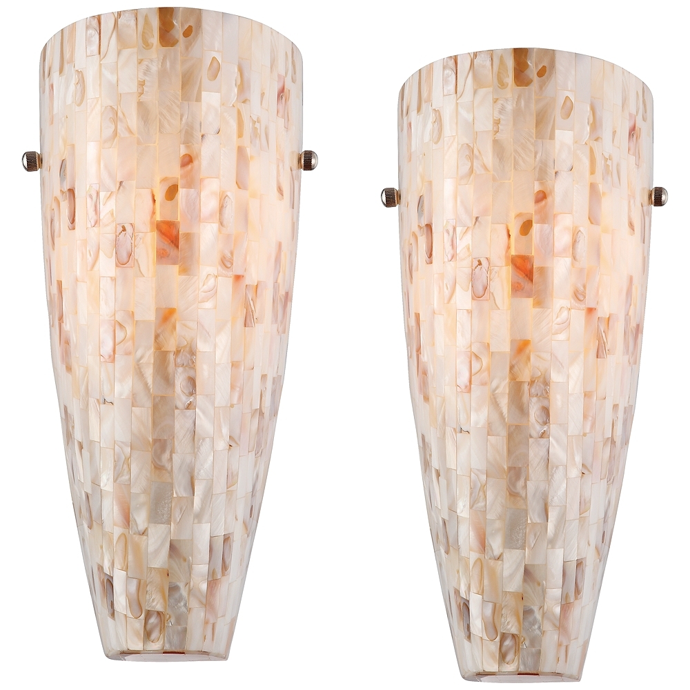 Possini Euro 11 3/4" High Mother of Pearl Mosaic Wall Sconces Set of 2 - Image 0