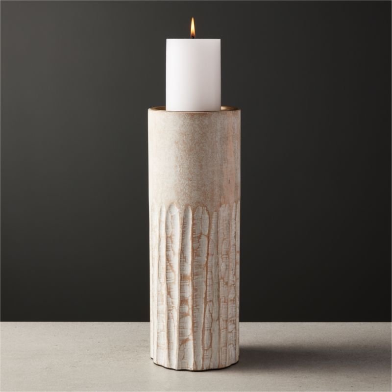 Notch Mango Wood Plllar Candle Holder Large - Image 6