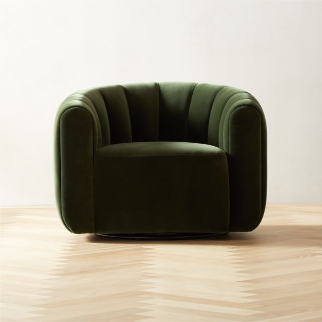 Fitz Channeled Green Velvet Swivel Chair - Image 0