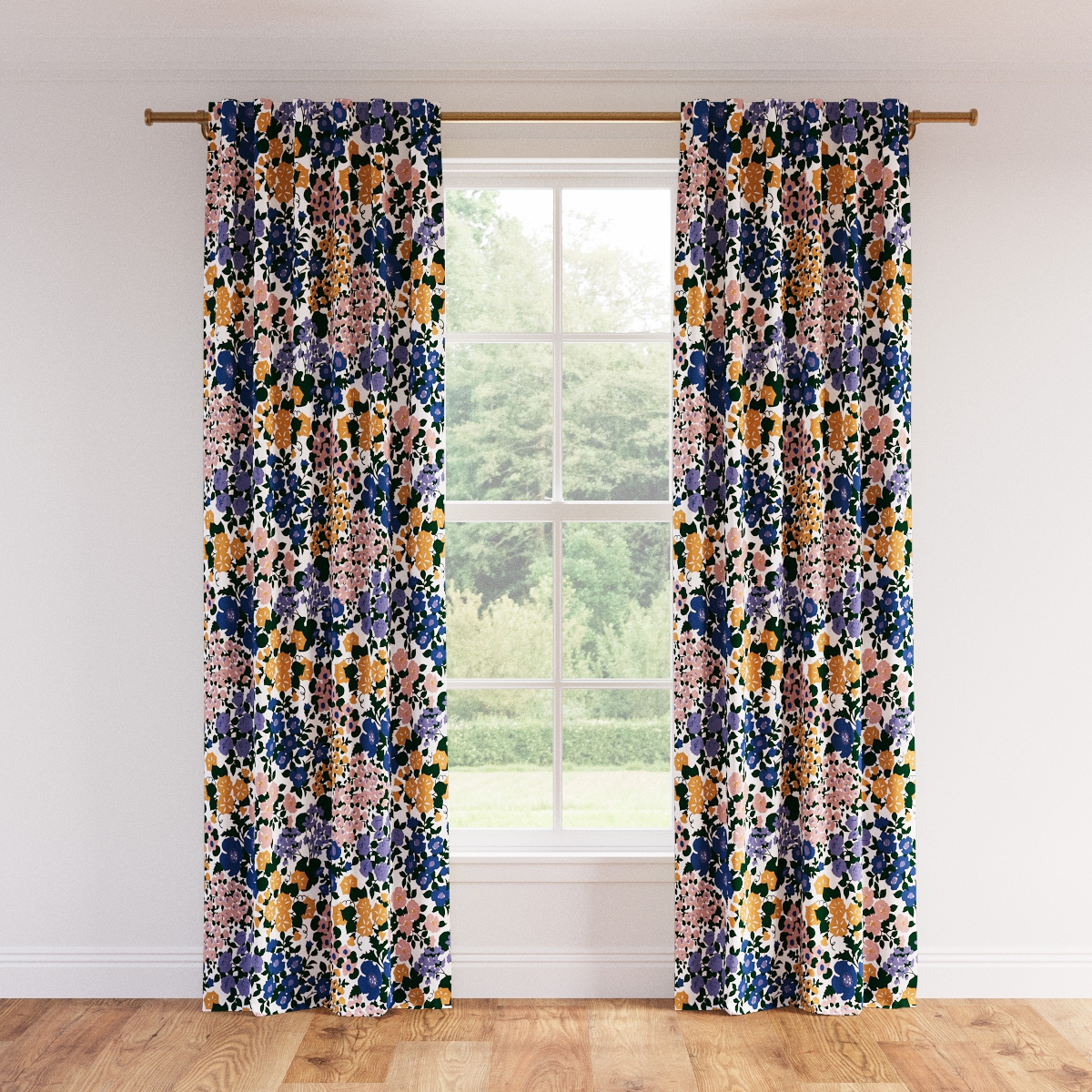 Printed Linen Curtain, Lavender Million Flowers, 50" x 96" - Image 0