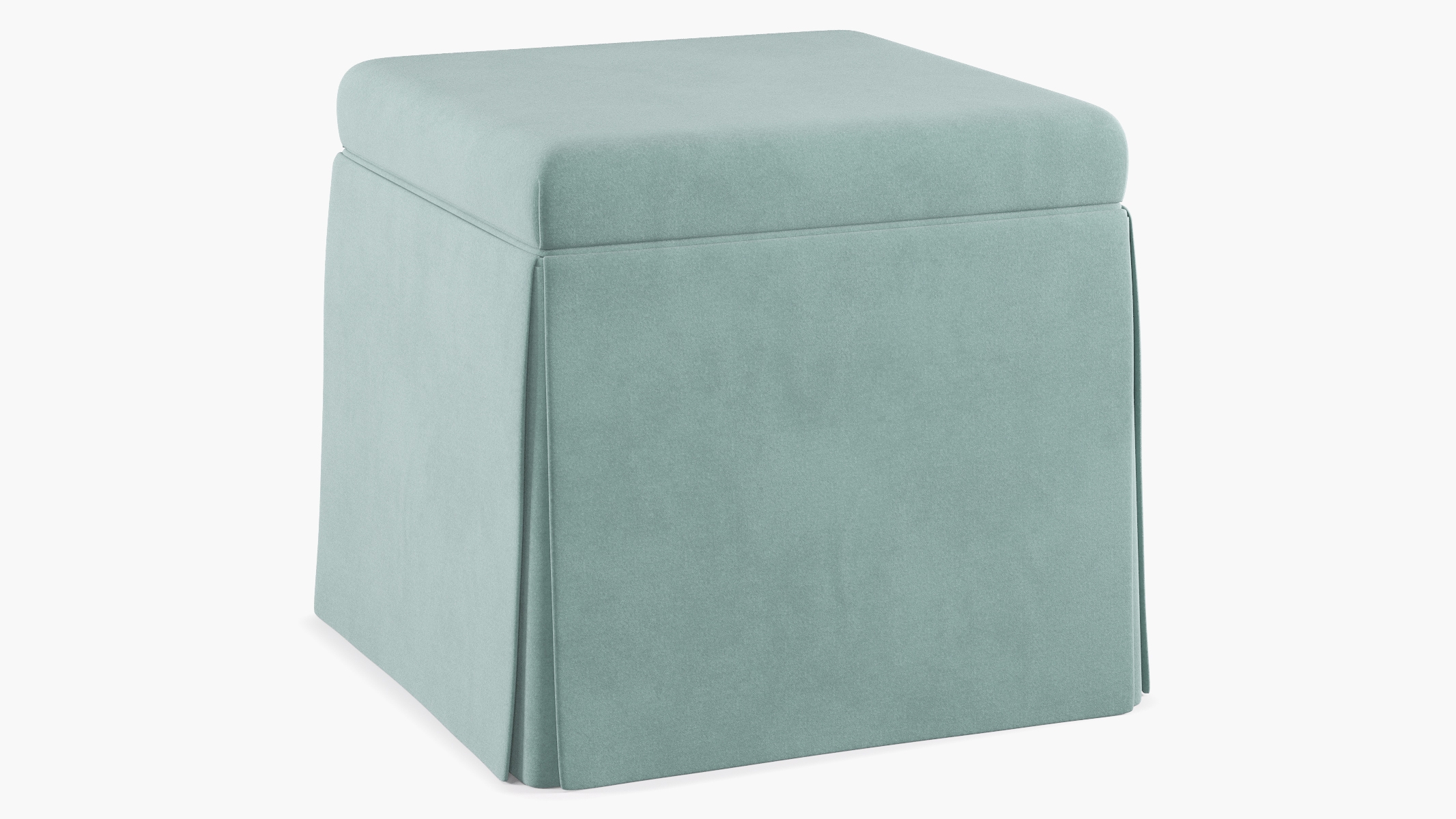 Skirted Storage Ottoman, Aqua Classic Velvet - Image 1