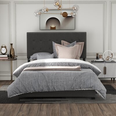 Upholstered Linen Stitch Tufted Platform Bed With Slat Support, Queen (Gray) - Image 0