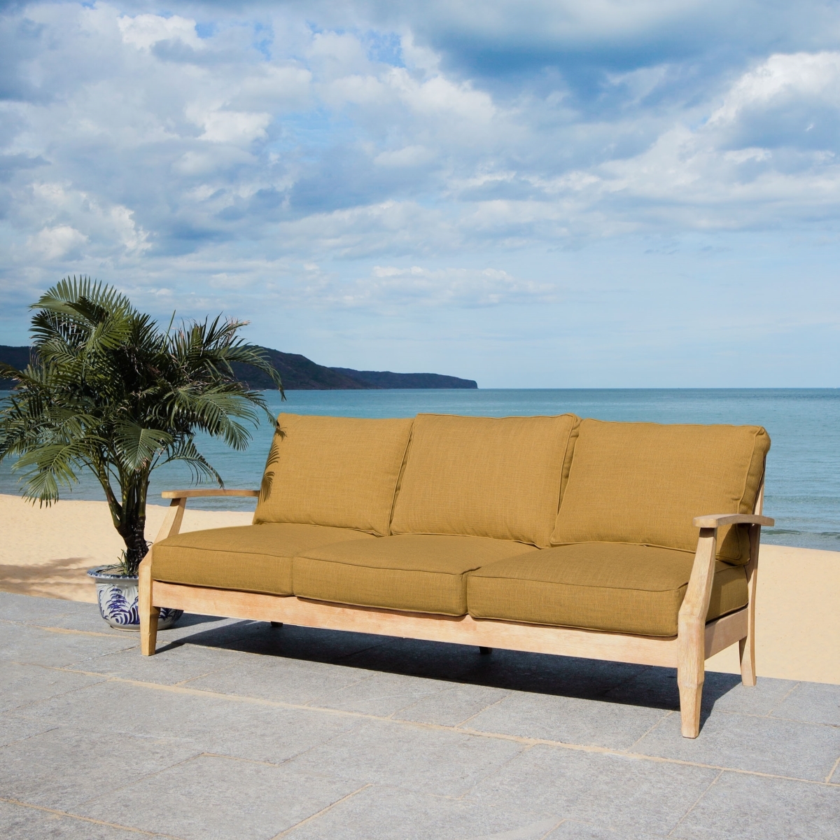 Martinique Wood Patio Sofa - Natural/Brown - Image 1