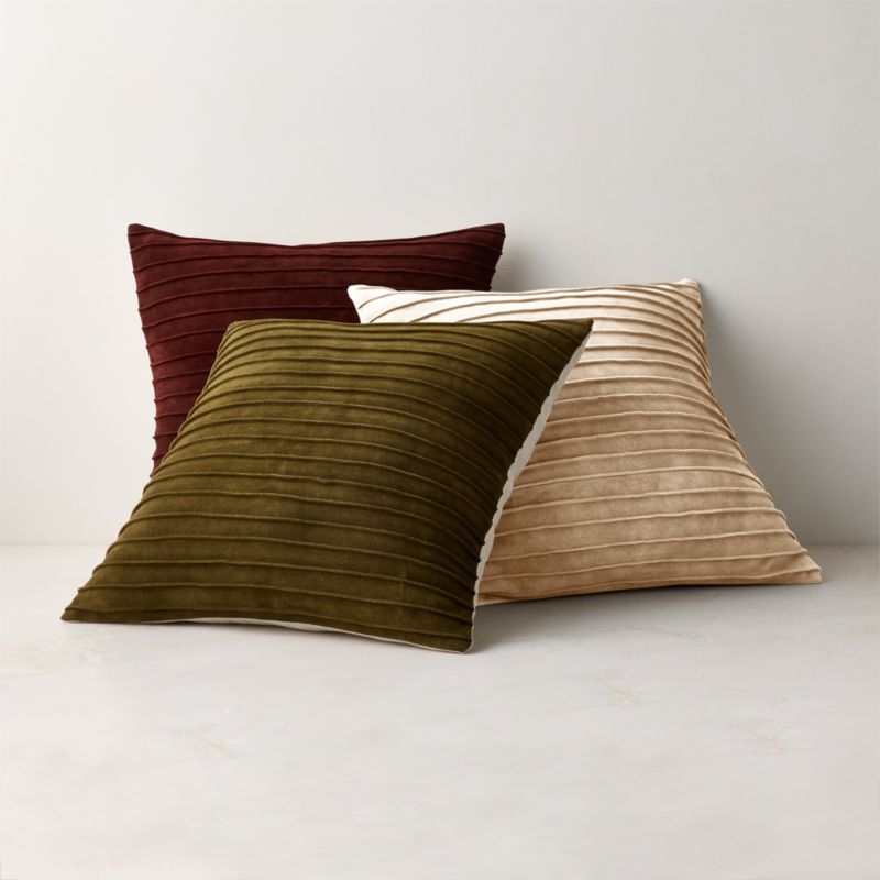 Gathered Dark Red Suede Throw Pillow Cover 20"x20" - Image 2