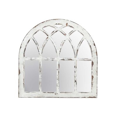 Rustic Arched Windowpane Wood Framed Wall Mirror - Image 0