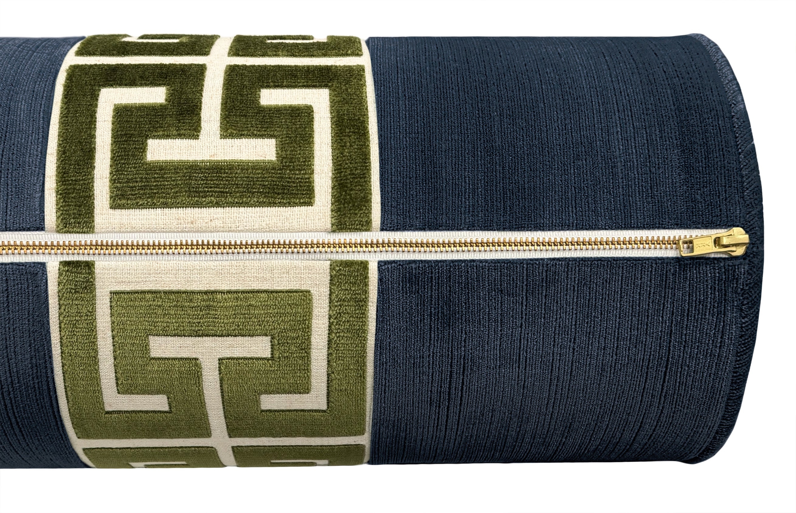THE BOLSTER :: STRIE VELVET // NAVY BLUE + GREEK TRIM - Sample 4" X 4" / Olive / 2 pieces (Parallel) - Image 3