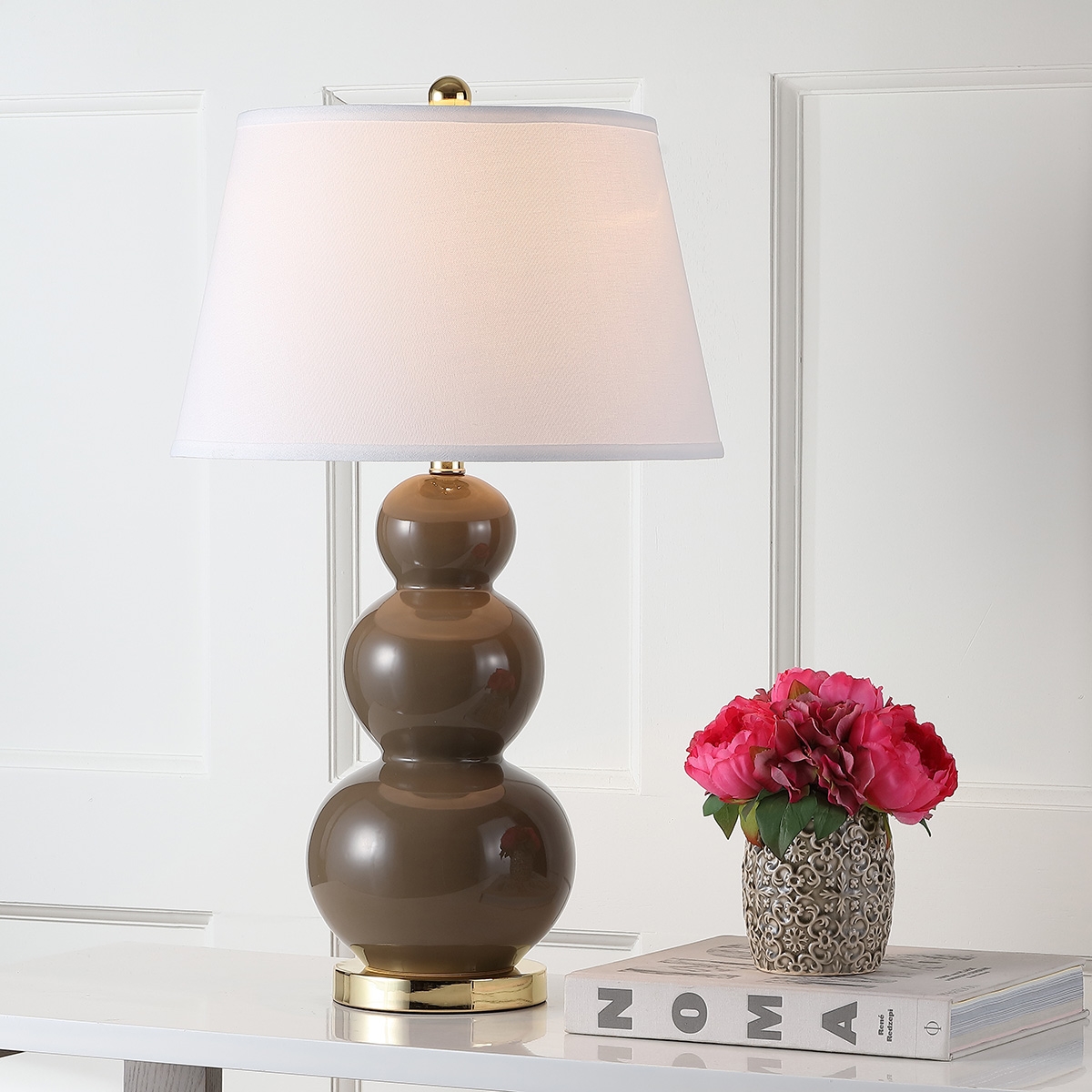Pamela 28-Inch H Triple Gourd Ceramic Table Lamp - Taupe - Safavieh - Image 5