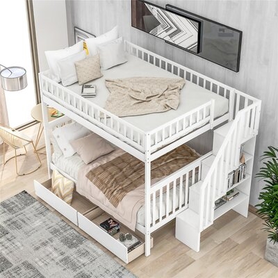 Modern Full-Over-Full Bunk Bed With Two Drawers And Storage(New) - Image 0