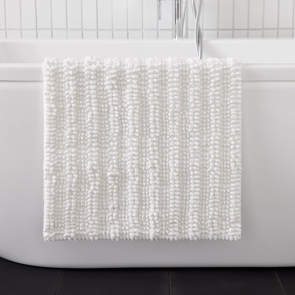 Organic Chenille Stripe Bath Mat, White, 20"x34" - Image 0