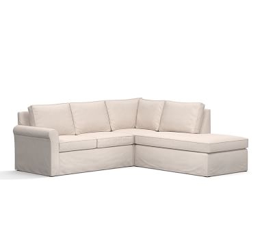 Cameron Roll Arm Slipcovered Right 3-Piece Bumper Sectional, Polyester Wrapped Cushions, Park Weave Ash - Image 1