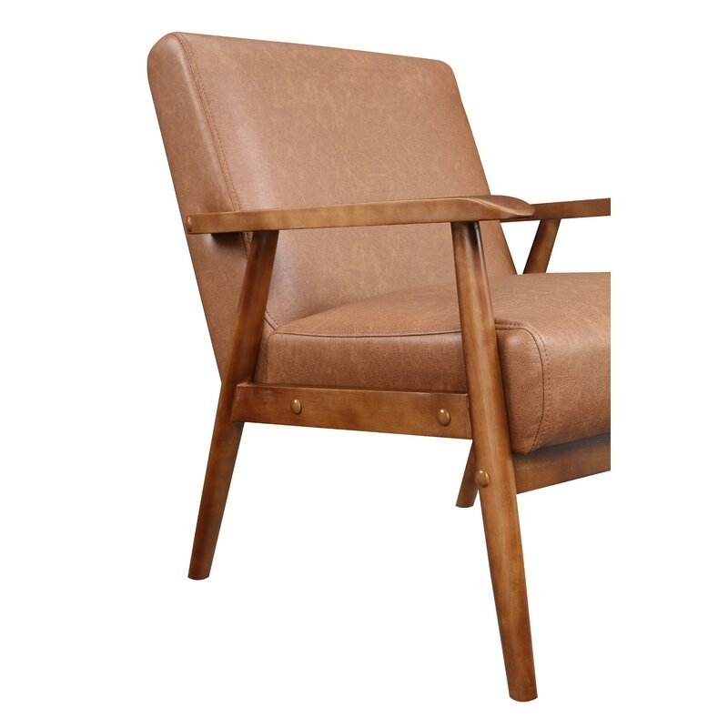 Jarin 25.38'' Wide Armchair, Cognac Faux Leather - Image 2