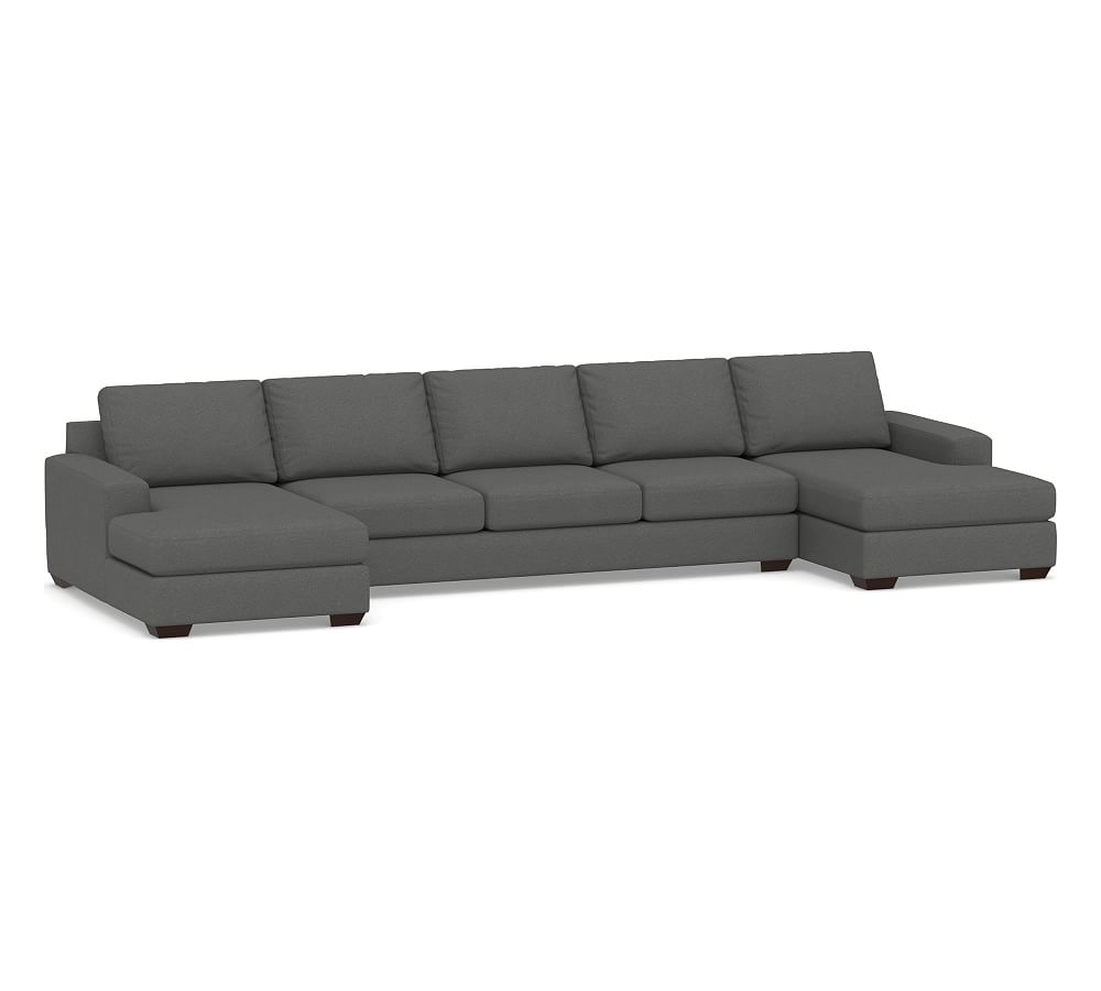 Big Sur Square Arm Upholstered U-Chaise Grand Sofa Sectional, Down Blend Wrapped Cushions, Park Weave Charcoal - Image 0