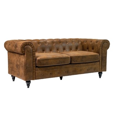 Microfiber/Microsuede Chesterfield 71'' Rolled Arm Sofa - Image 0