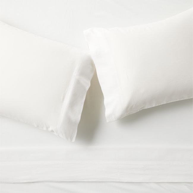 Muna Warm White Washed TENCEL™ Solid Queen Sheet Set - Image 0