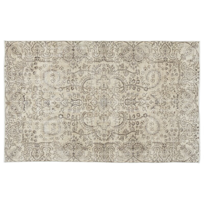 Bespoky Vintage Rugs One-of-a-Kind Oriental Hand-Knotted 5.4' x 8.5' Beige Area Rug - Image 0